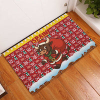 Spain Christmas Rubber Doormat with Santa Bull Brick Chimney Wreath and Festive Holiday - Wonder Print Shop