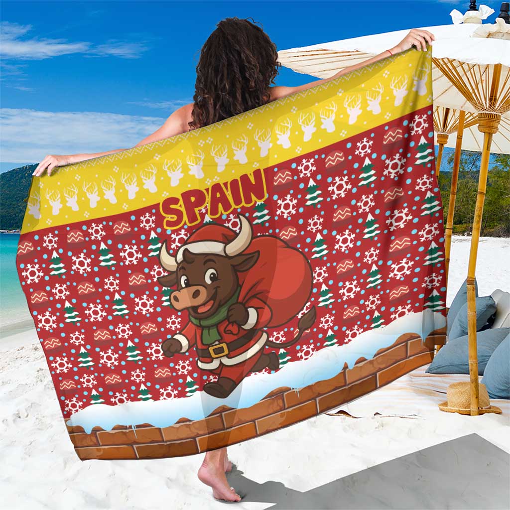 Spain Christmas Sarong with Santa Bull Brick Chimney Wreath and Festive Holiday - Wonder Print Shop