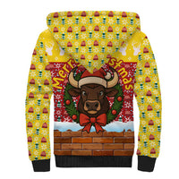 Spain Christmas Sherpa Hoodie with Santa Bull Brick Chimney Wreath and Festive Holiday - Wonder Print Shop