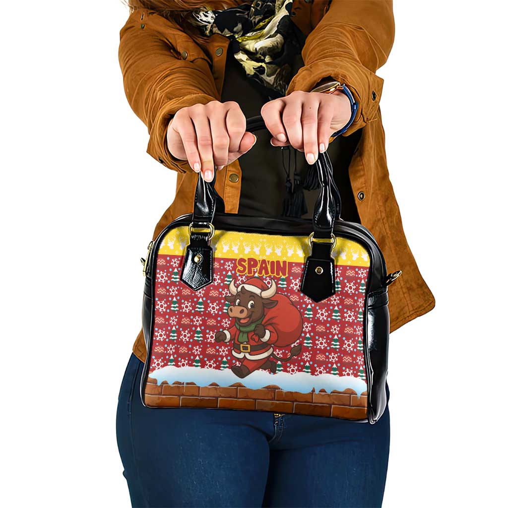 Spain Christmas Shoulder Handbag with Santa Bull Brick Chimney Wreath and Festive Holiday - Wonder Print Shop