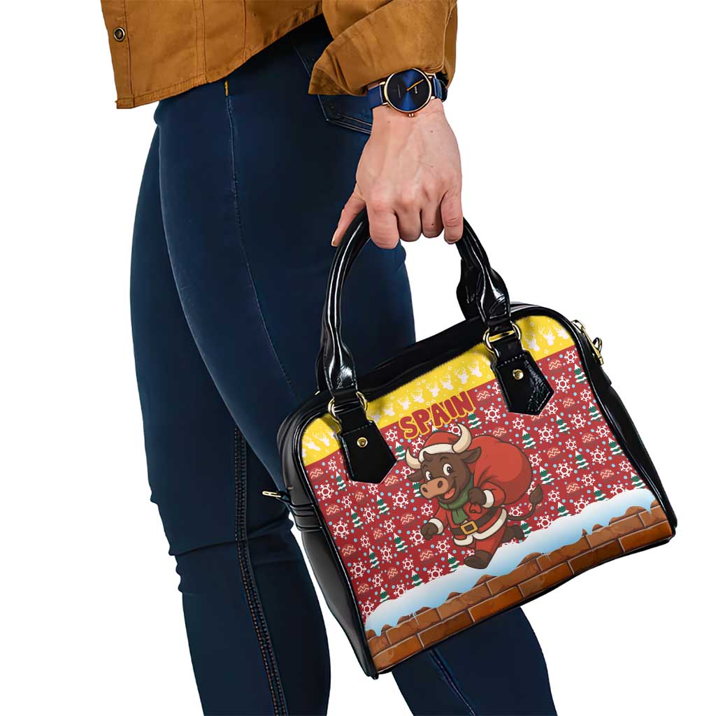 Spain Christmas Shoulder Handbag with Santa Bull Brick Chimney Wreath and Festive Holiday - Wonder Print Shop