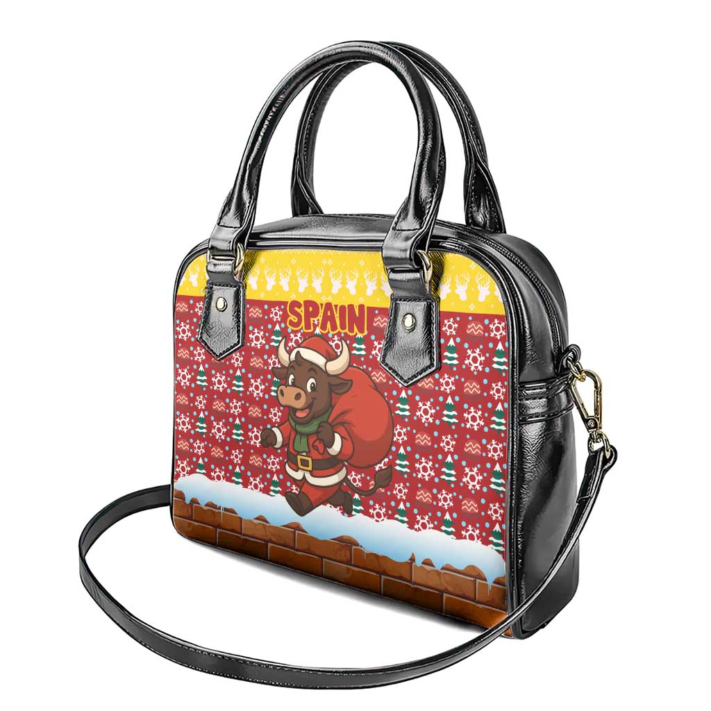 Spain Christmas Shoulder Handbag with Santa Bull Brick Chimney Wreath and Festive Holiday - Wonder Print Shop