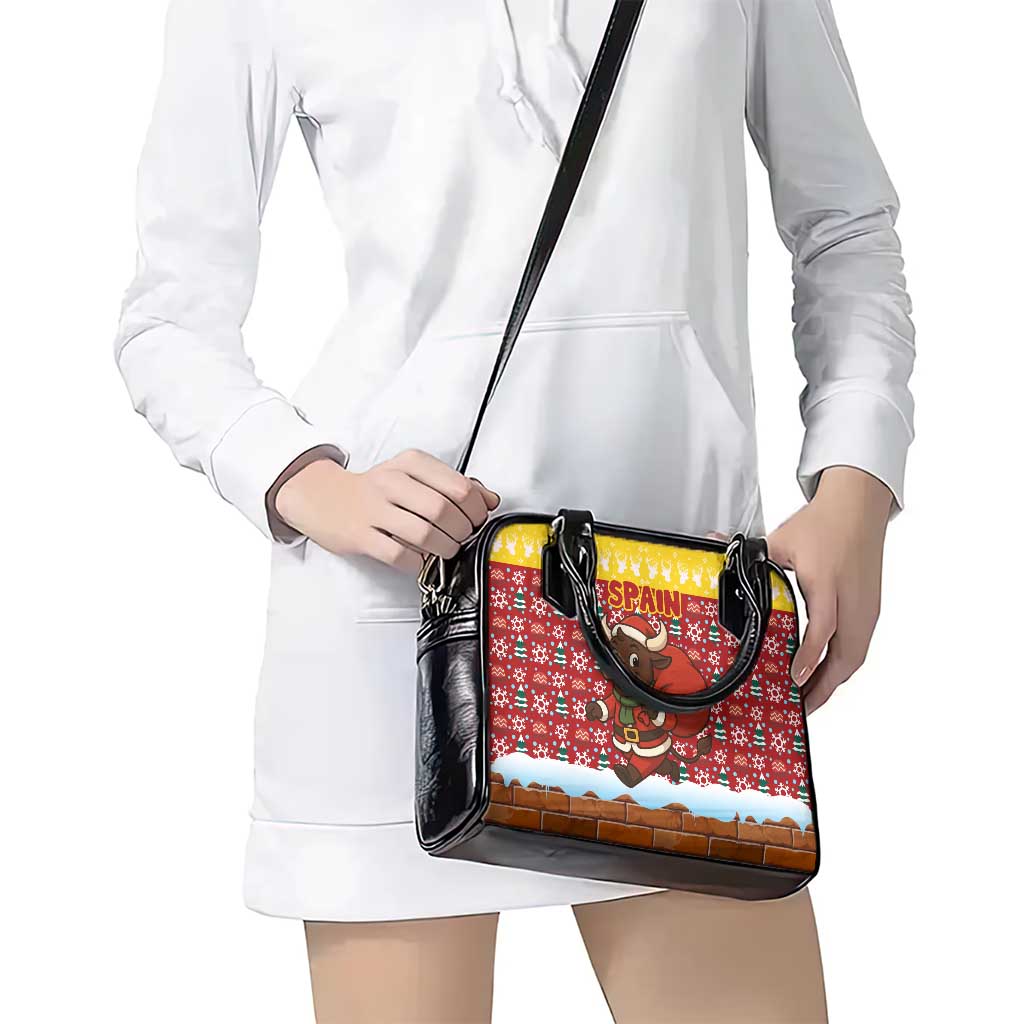 Spain Christmas Shoulder Handbag with Santa Bull Brick Chimney Wreath and Festive Holiday - Wonder Print Shop