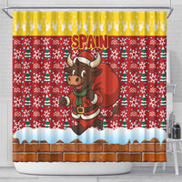 Spain Christmas Shower Curtain with Santa Bull Brick Chimney Wreath and Festive Holiday - Wonder Print Shop