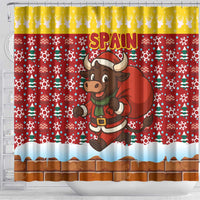 Spain Christmas Shower Curtain with Santa Bull Brick Chimney Wreath and Festive Holiday - Wonder Print Shop