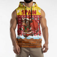 Spain Christmas Sleeveless Hoodie with Santa Bull Brick Chimney Wreath and Festive Holiday - Wonder Print Shop