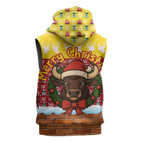 Spain Christmas Sleeveless Zip Hoodie with Santa Bull Brick Chimney Wreath and Festive Holiday - Wonder Print Shop
