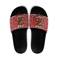 Spain Christmas Slide Sandals with Santa Bull Brick Chimney Wreath and Festive Holiday - Wonder Print Shop