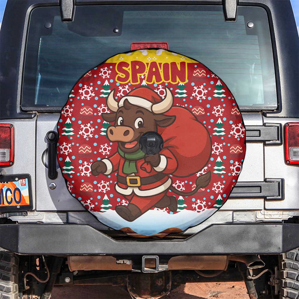 Spain Christmas Spare Tire Cover with Santa Bull Brick Chimney Wreath and Festive Holiday - Wonder Print Shop