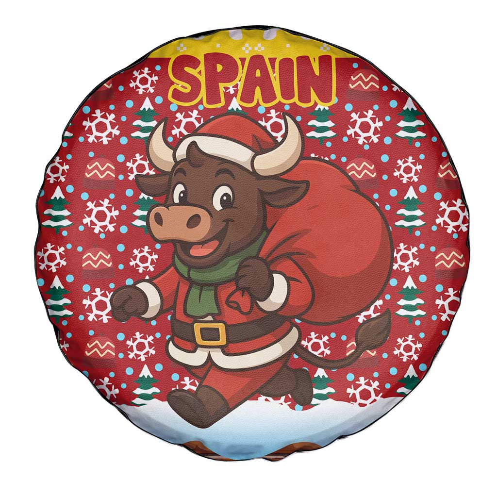Spain Christmas Spare Tire Cover with Santa Bull Brick Chimney Wreath and Festive Holiday - Wonder Print Shop