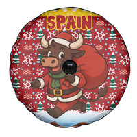 Spain Christmas Spare Tire Cover with Santa Bull Brick Chimney Wreath and Festive Holiday - Wonder Print Shop