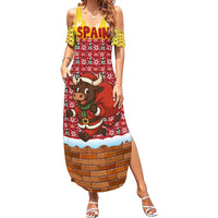 Spain Christmas Summer Maxi Dress with Santa Bull Brick Chimney Wreath and Festive Holiday - Wonder Print Shop