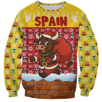 Spain Christmas Sweatshirt with Santa Bull Brick Chimney Wreath and Festive Holiday - Wonder Print Shop
