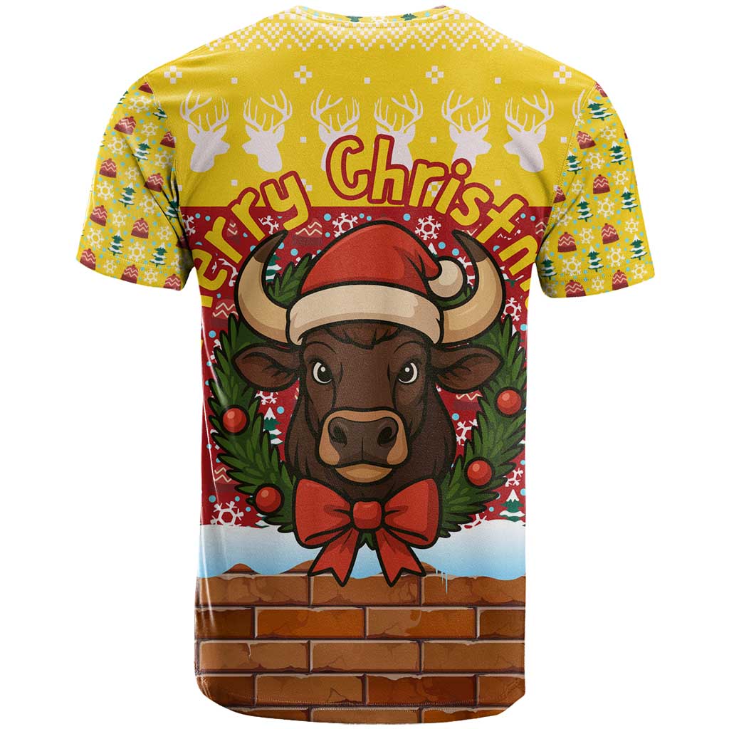 Spain Christmas T Shirt with Santa Bull Brick Chimney Wreath and Festive Holiday - Wonder Print Shop