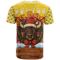 Spain Christmas T Shirt with Santa Bull Brick Chimney Wreath and Festive Holiday - Wonder Print Shop