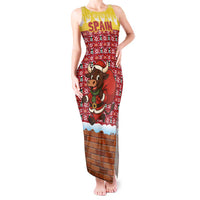 Spain Christmas Tank Maxi Dress with Santa Bull Brick Chimney Wreath and Festive Holiday - Wonder Print Shop