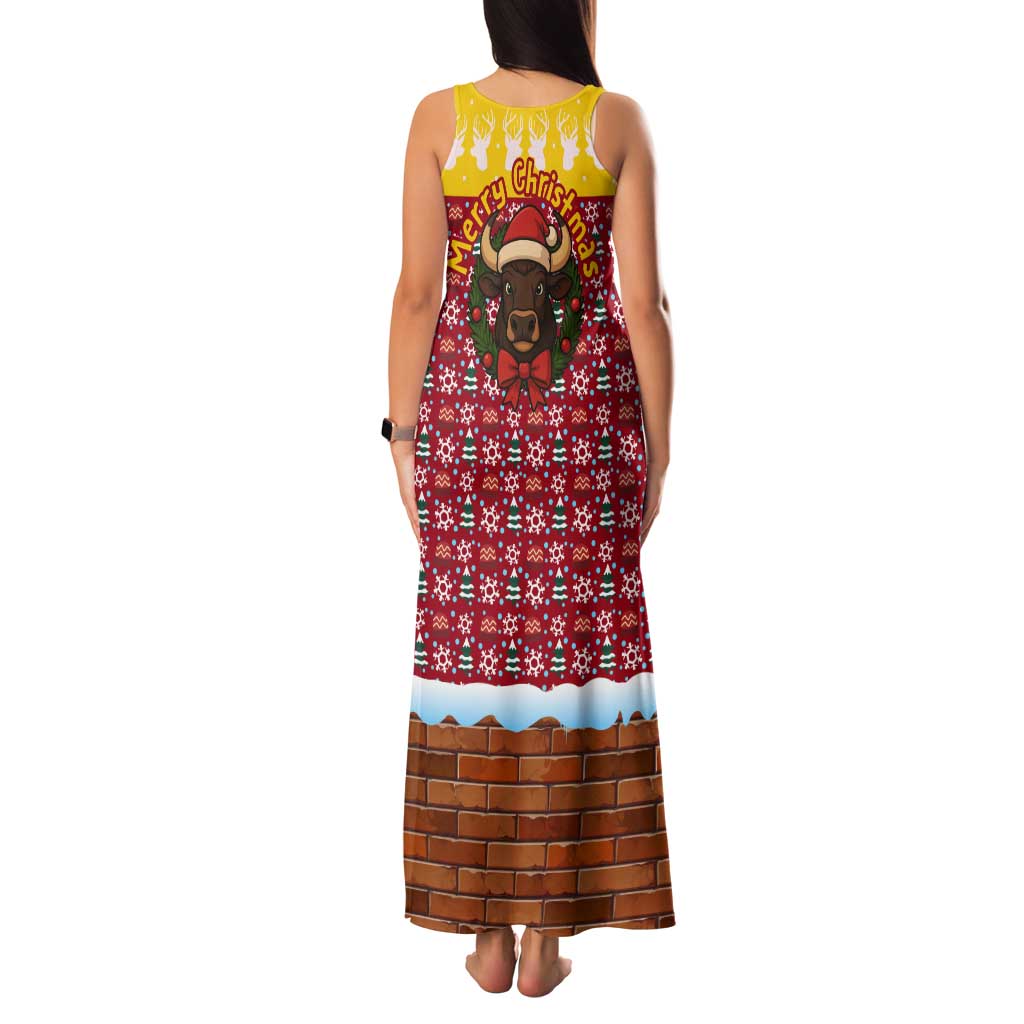 Spain Christmas Tank Maxi Dress with Santa Bull Brick Chimney Wreath and Festive Holiday - Wonder Print Shop