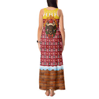 Spain Christmas Tank Maxi Dress with Santa Bull Brick Chimney Wreath and Festive Holiday - Wonder Print Shop