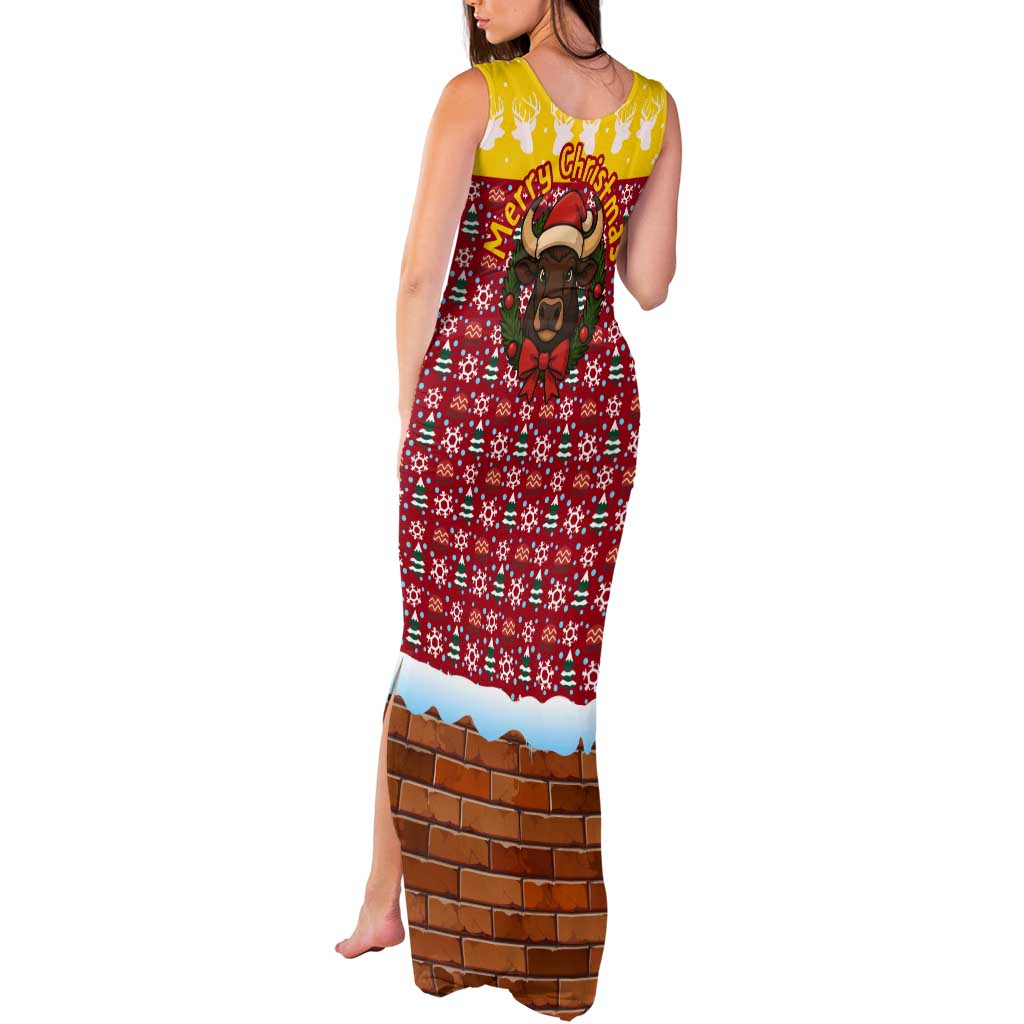 Spain Christmas Tank Maxi Dress with Santa Bull Brick Chimney Wreath and Festive Holiday - Wonder Print Shop