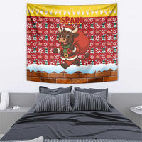 Spain Christmas Tapestry with Santa Bull Brick Chimney Wreath and Festive Holiday - Wonder Print Shop