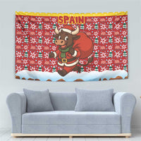 Spain Christmas Tapestry with Santa Bull Brick Chimney Wreath and Festive Holiday - Wonder Print Shop