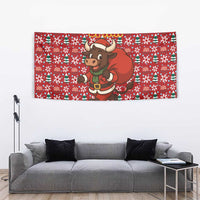 Spain Christmas Tapestry with Santa Bull Brick Chimney Wreath and Festive Holiday - Wonder Print Shop