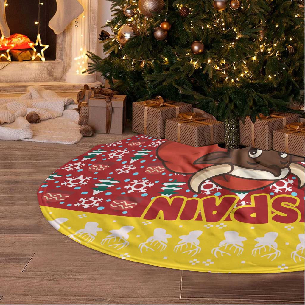 Spain Christmas Tree Skirt with Santa Bull Brick Chimney Wreath and Festive Holiday - Wonder Print Shop