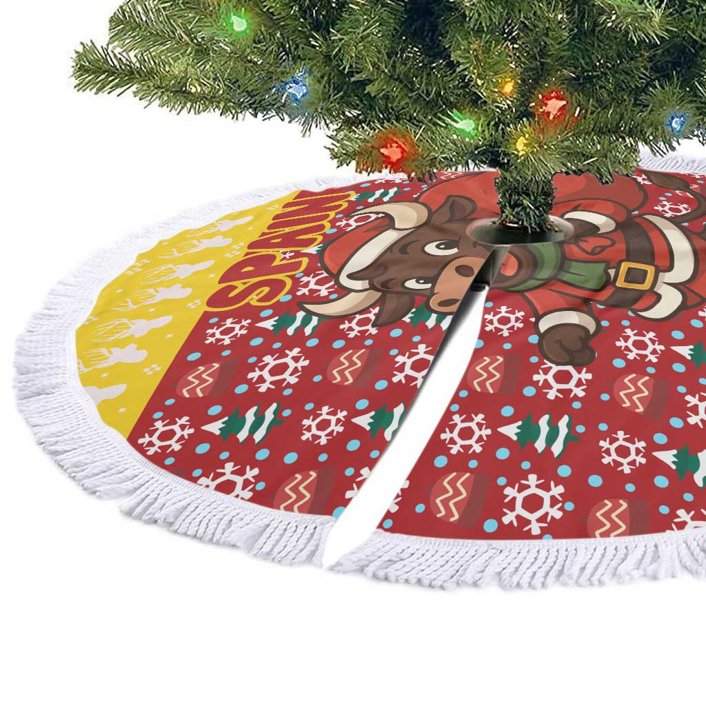 Spain Christmas Tree Skirt with Santa Bull Brick Chimney Wreath and Festive Holiday - Wonder Print Shop