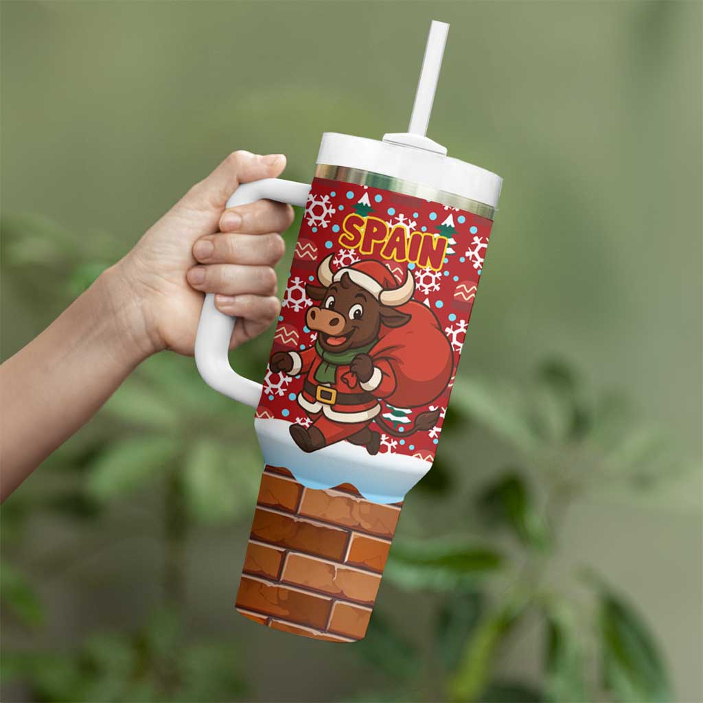 Spain Christmas Tumbler With Handle with Santa Bull Brick Chimney Wreath and Festive Holiday - Wonder Print Shop