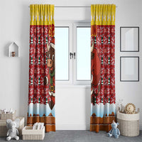 Spain Christmas Window Curtain with Santa Bull Brick Chimney Wreath and Festive Holiday - Wonder Print Shop