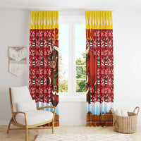 Spain Christmas Window Curtain with Santa Bull Brick Chimney Wreath and Festive Holiday - Wonder Print Shop