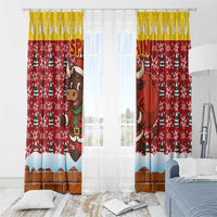 Spain Christmas Window Curtain with Santa Bull Brick Chimney Wreath and Festive Holiday - Wonder Print Shop