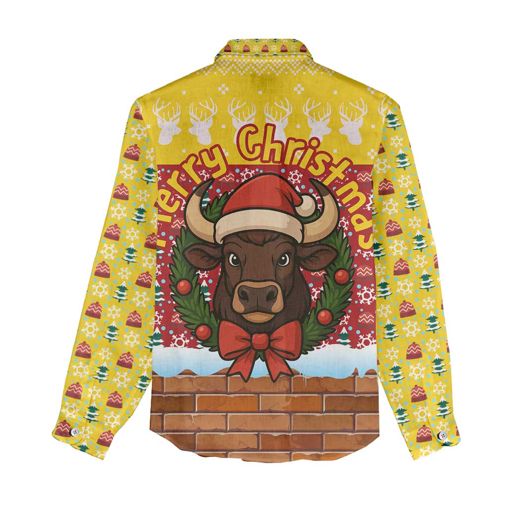 Spain Christmas Women Casual Shirt with Santa Bull Brick Chimney Wreath and Festive Holiday - Wonder Print Shop