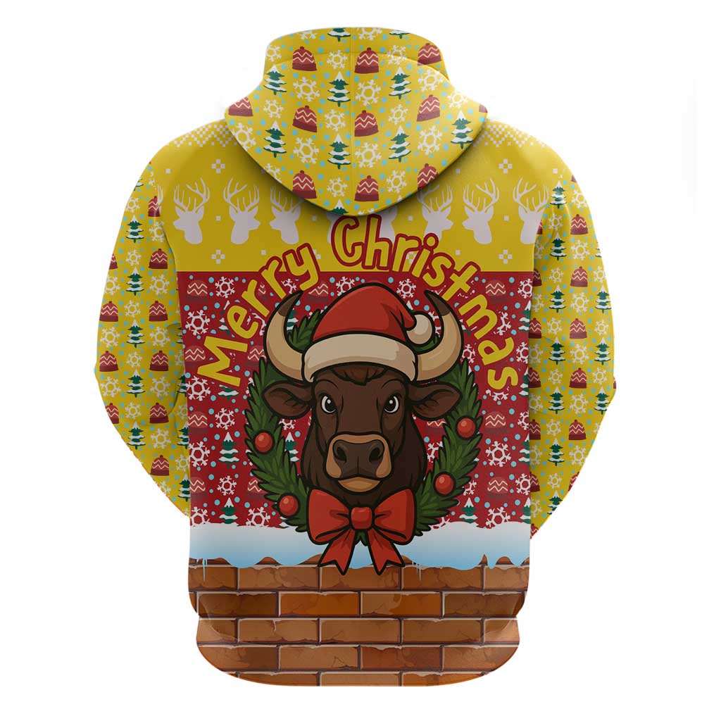 Spain Christmas Zip Hoodie with Santa Bull Brick Chimney Wreath and Festive Holiday - Wonder Print Shop