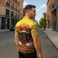 Spain Christmas Zipper Polo Shirt with Santa Bull Brick Chimney Wreath and Festive Holiday - Wonder Print Shop
