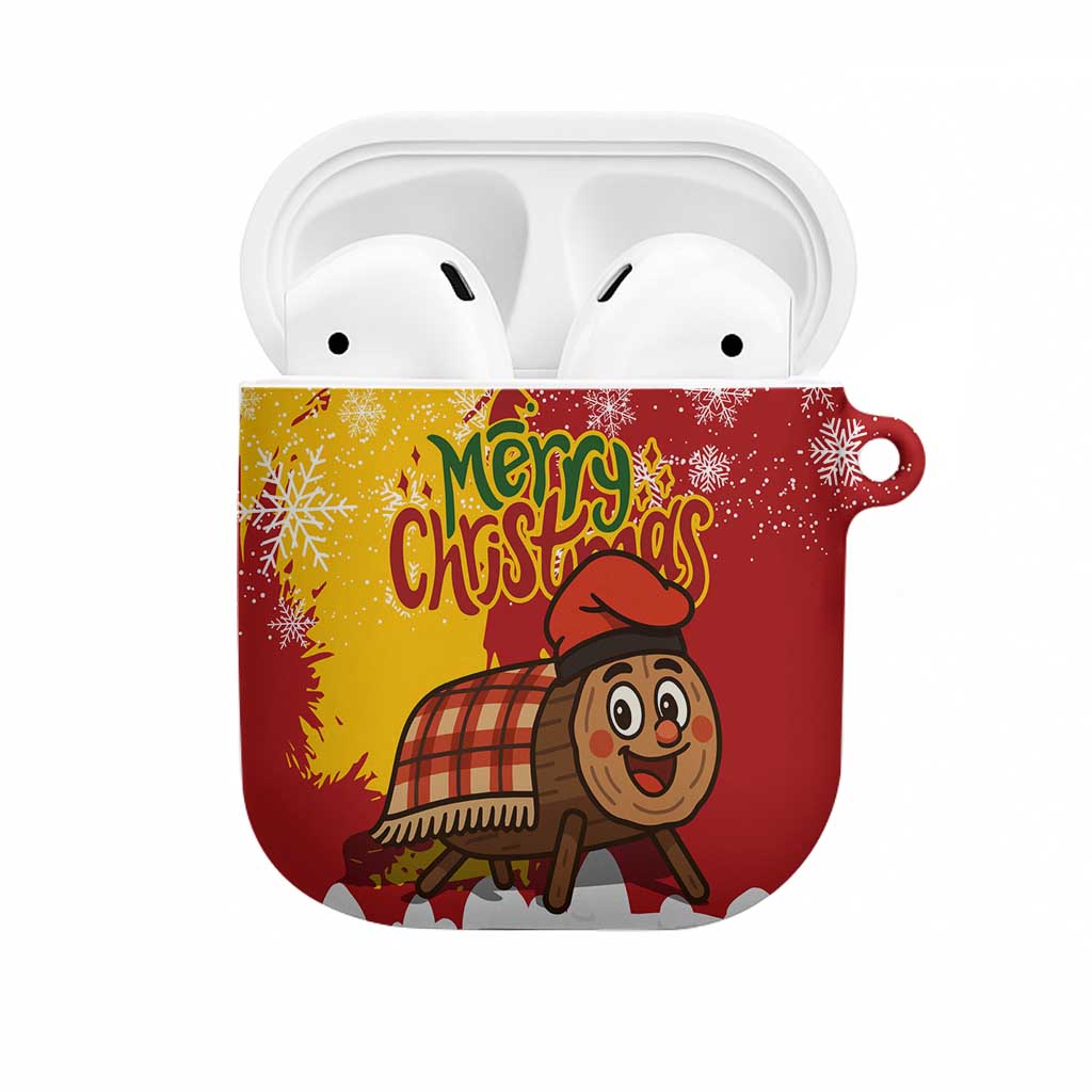 Spain Christmas AirPods Case with Tio de Nadal Log Snowflakes Spanish Flag and Holiday Wreath - Wonder Print Shop