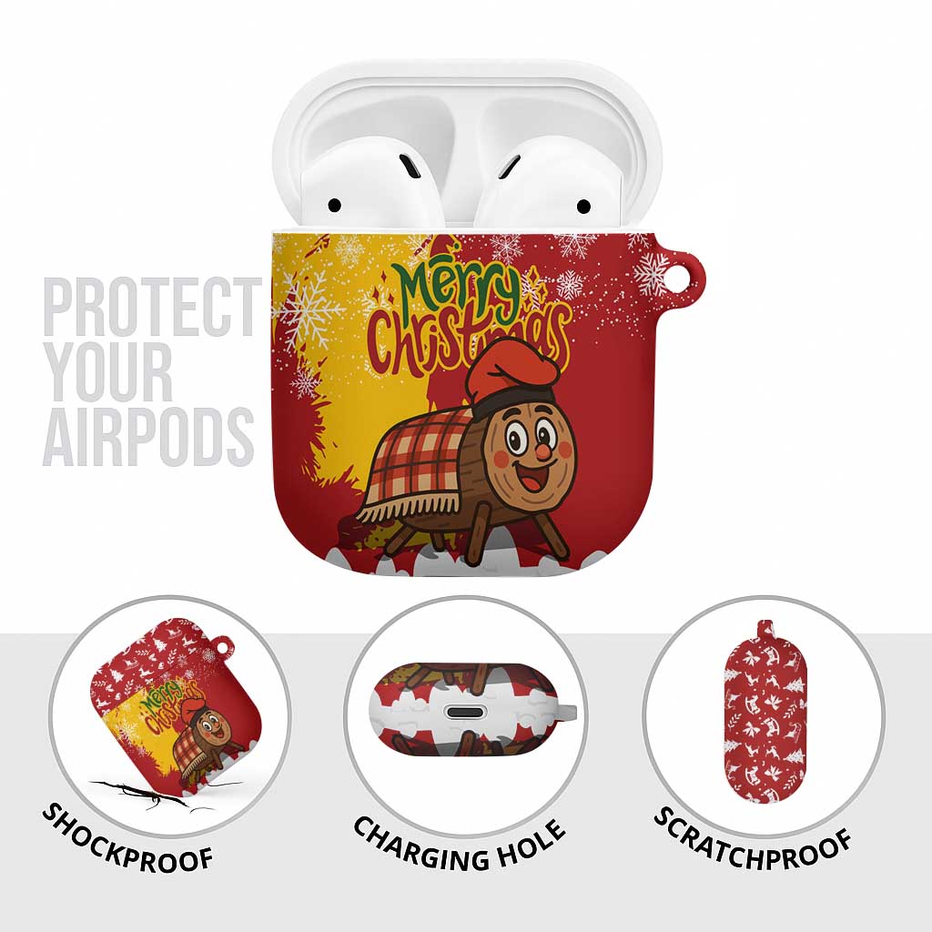 Spain Christmas AirPods Case with Tio de Nadal Log Snowflakes Spanish Flag and Holiday Wreath - Wonder Print Shop
