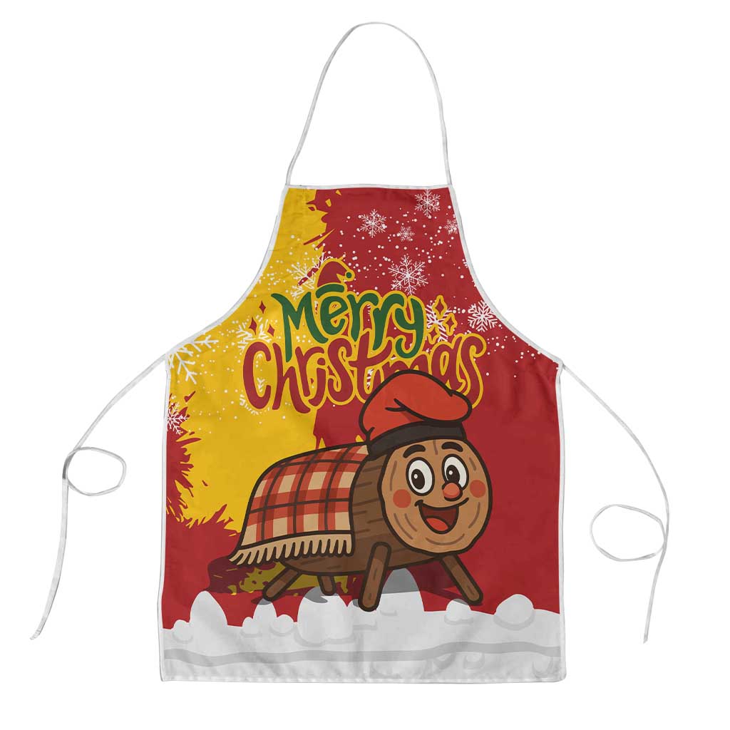Spain Christmas Apron with Tio de Nadal Log Snowflakes Spanish Flag and Holiday Wreath - Wonder Print Shop
