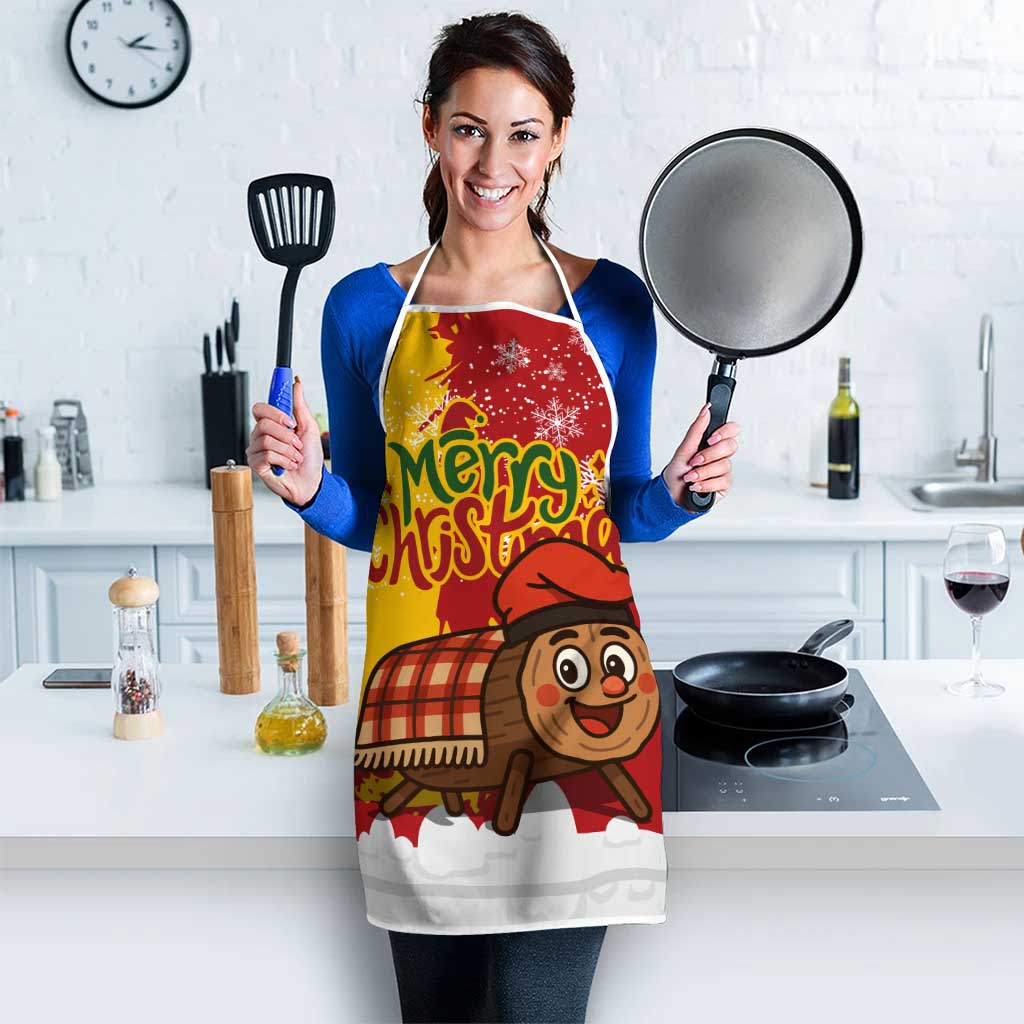 Spain Christmas Apron with Tio de Nadal Log Snowflakes Spanish Flag and Holiday Wreath - Wonder Print Shop