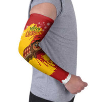 Spain Christmas Arm Sleeves with Tio de Nadal Log Snowflakes Spanish Flag and Holiday Wreath - Wonder Print Shop
