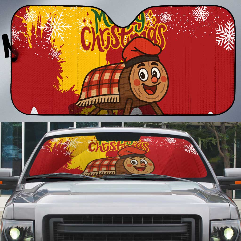 Spain Christmas Auto Sun Shade with Tio de Nadal Log Snowflakes Spanish Flag and Holiday Wreath - Wonder Print Shop