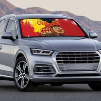 Spain Christmas Auto Sun Shade with Tio de Nadal Log Snowflakes Spanish Flag and Holiday Wreath - Wonder Print Shop