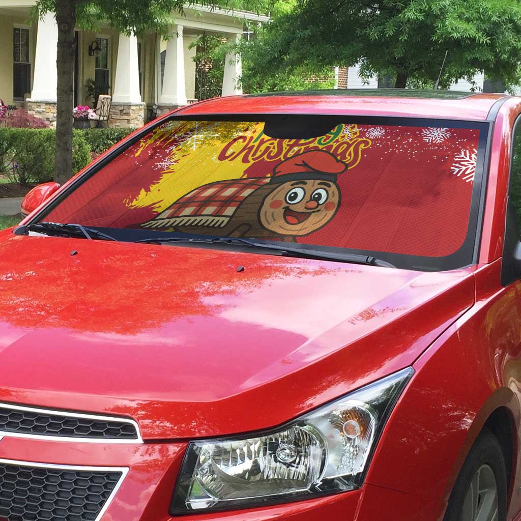 Spain Christmas Auto Sun Shade with Tio de Nadal Log Snowflakes Spanish Flag and Holiday Wreath - Wonder Print Shop