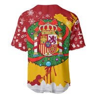 Spain Christmas Baseball Jersey with Tio de Nadal Log Snowflakes Spanish Flag and Holiday Wreath - Wonder Print Shop