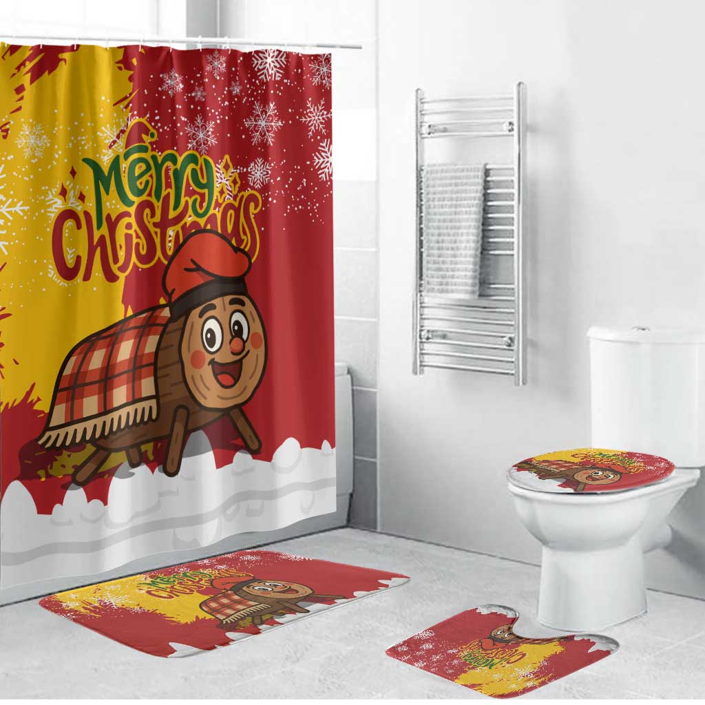 Spain Christmas Bathroom Set with Tio de Nadal Log Snowflakes Spanish Flag and Holiday Wreath - Wonder Print Shop
