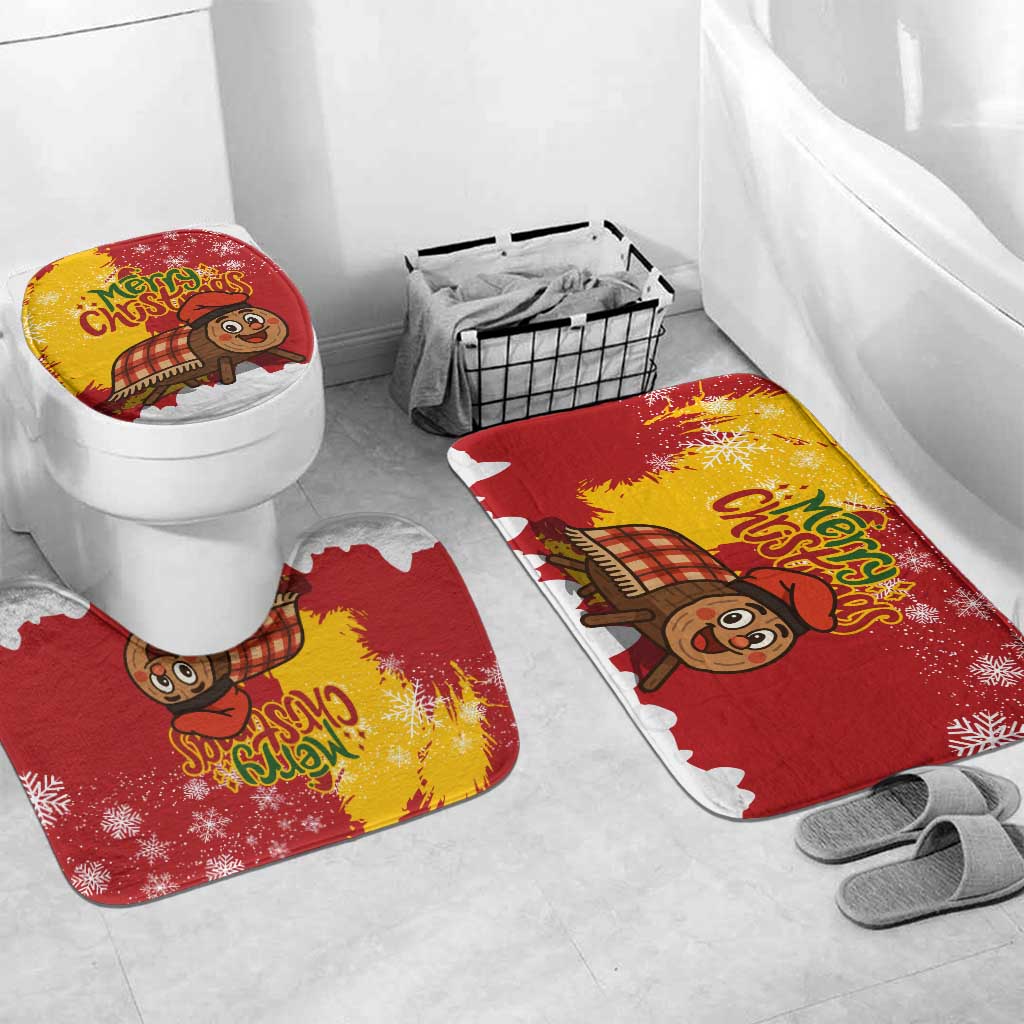 Spain Christmas Bathroom Set with Tio de Nadal Log Snowflakes Spanish Flag and Holiday Wreath - Wonder Print Shop