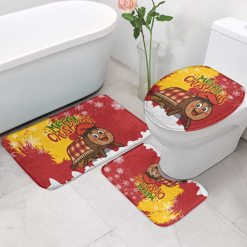 Spain Christmas Bathroom Set with Tio de Nadal Log Snowflakes Spanish Flag and Holiday Wreath - Wonder Print Shop
