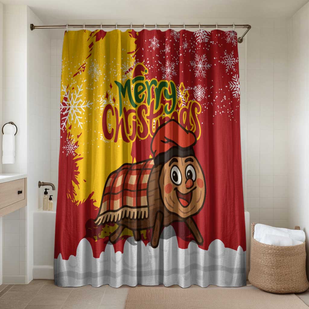 Spain Christmas Bathroom Set with Tio de Nadal Log Snowflakes Spanish Flag and Holiday Wreath - Wonder Print Shop