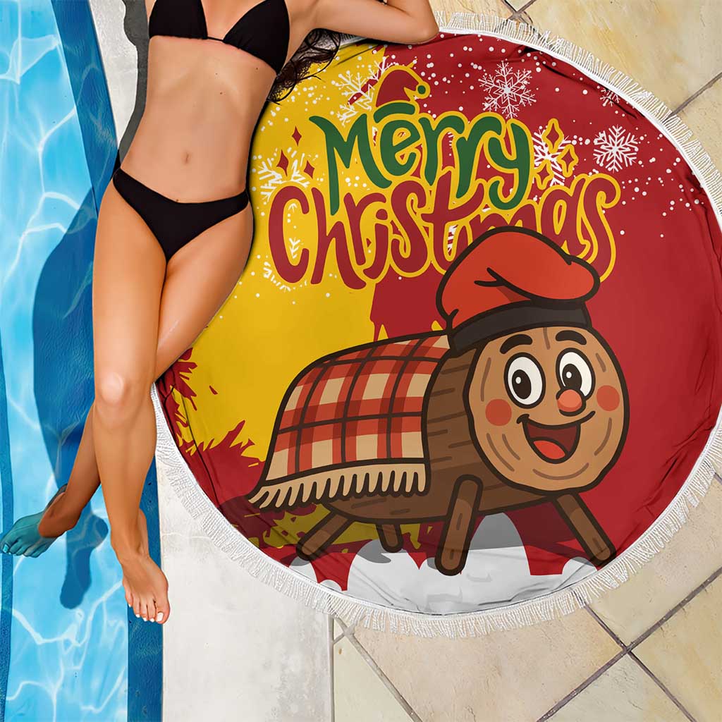Spain Christmas Beach Blanket with Tio de Nadal Log Snowflakes Spanish Flag and Holiday Wreath - Wonder Print Shop