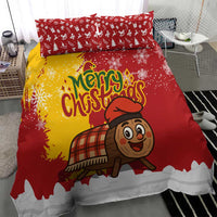 Spain Christmas Bedding Set with Tio de Nadal Log Snowflakes Spanish Flag and Holiday Wreath - Wonder Print Shop